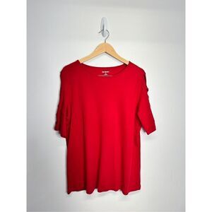 Kim Rogers Shirt Womens Extra Large Red Crisscross Sleeves Pullover Casual